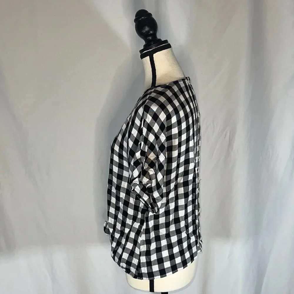 Madewell Buffalo Check black & White Button Back Tie Tee Blouse Medium - Picture 3 of 11